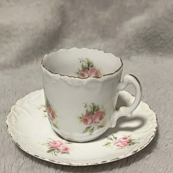Vintage‎ Teacup And Saucer Roses June Marked pink gold trim Vintage 1986 Floral - Picture 1 of 10